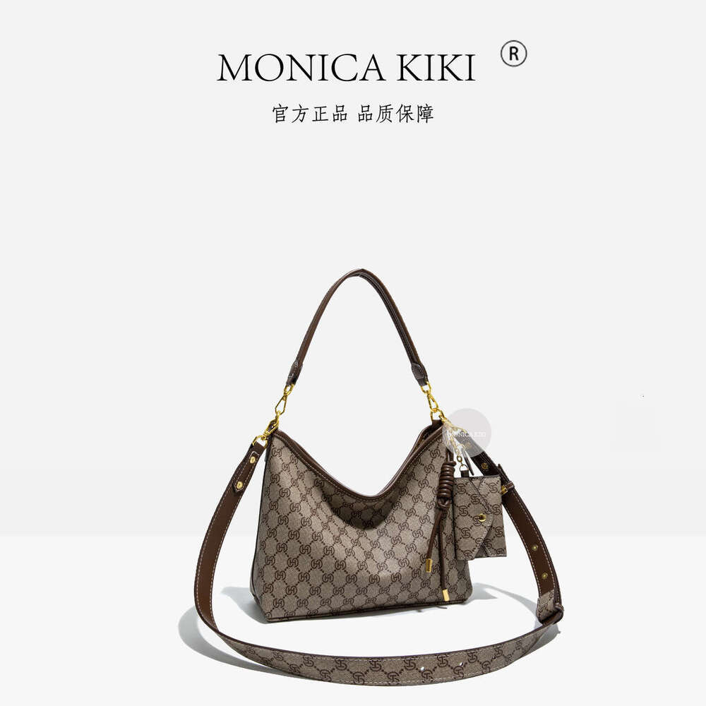 Qiqi Gray Monica Floral Print Vintage Handbag Tote for Women 2025 New Versatile Shoulder Bag Large Capacity