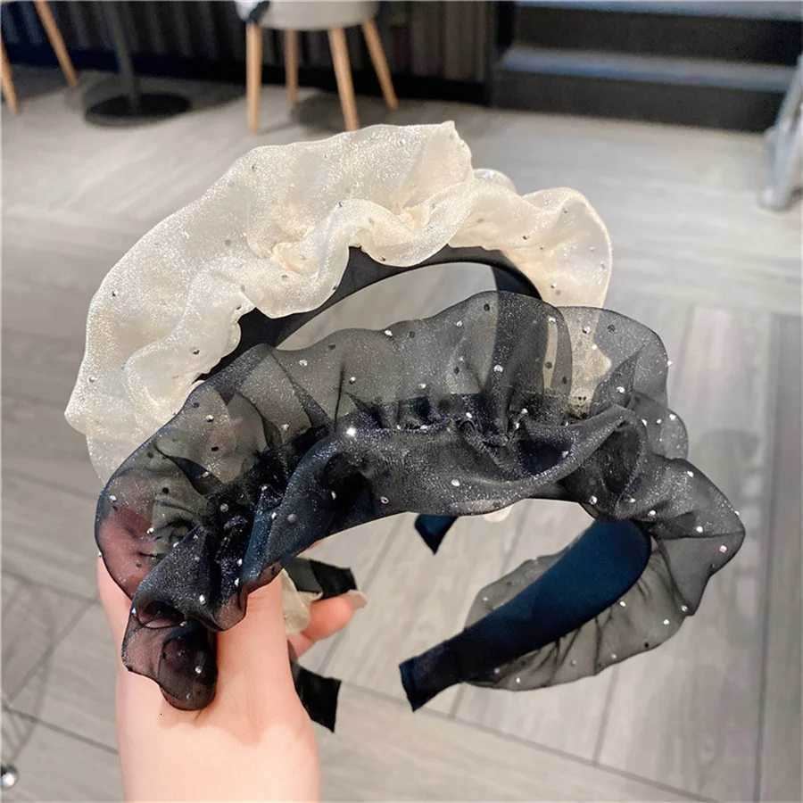 Fashionable temperament pleated organza band with ruffled edge mesh pressed wide edge band for mens hair accessories X250812