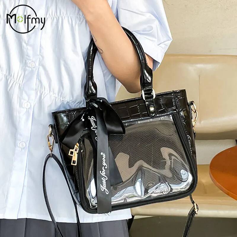 Japanese High School Girls Crossbody Bags PU Handbags Transparent Itabag Large Capacity Women Y2K Leather Shoulder Bag Bolso