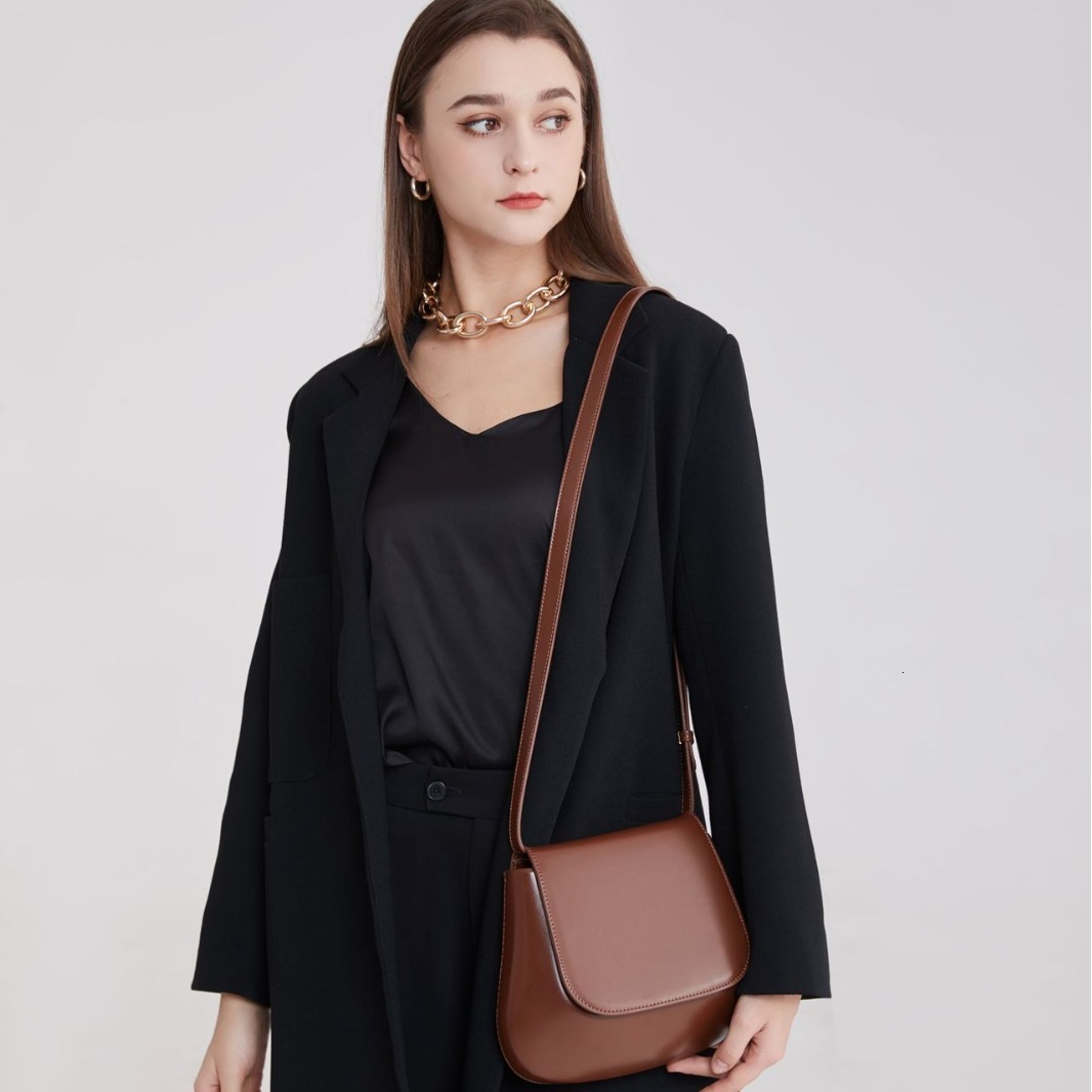 Saddle Women Crossbody New High-end Versatile Shoulder Small Square Design Chestnut Bag