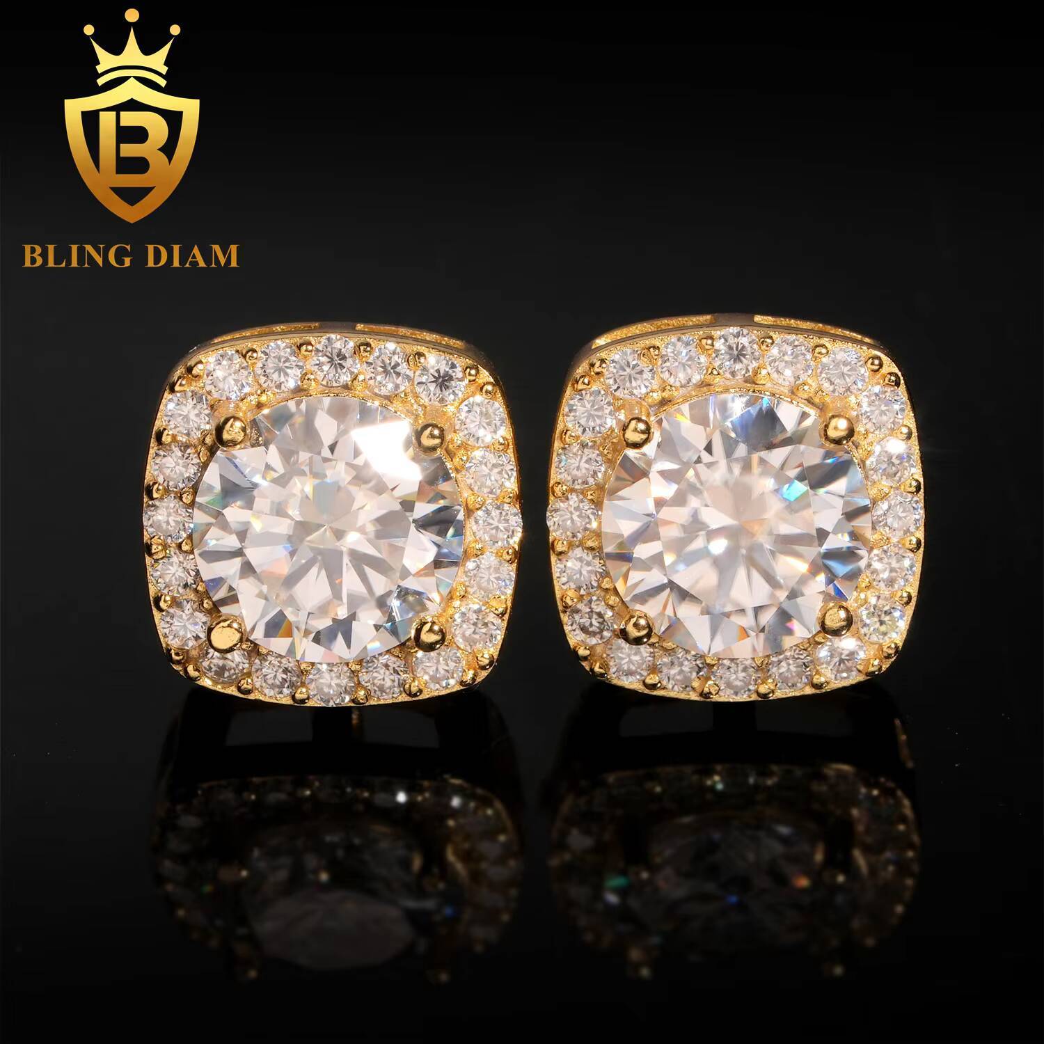 Halo Moissanite Hip Hop Earring 8.0mm 2CT Round Cut Moissanite Diamond Earrings 925 Sterling Silver Stud Earrings