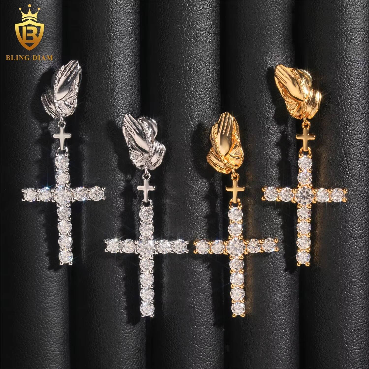New Arrival Pass Diamond Tester VVS Moissanite 925 Sterling Silver Iced Out Cross Earrings