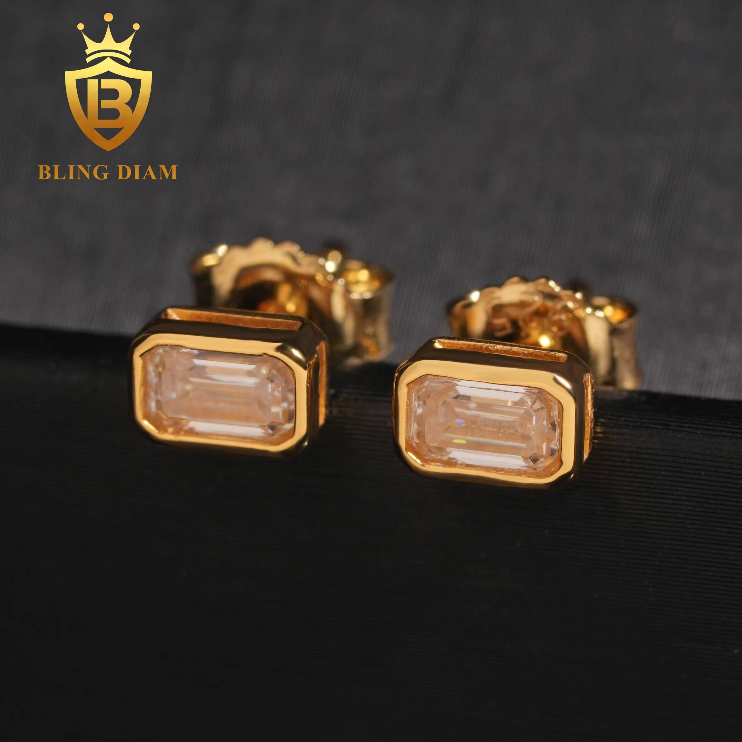 New Fashion Style 925 Sterling Silver Women Emerald Cut Diamond Stud Sterling Silver Earrings