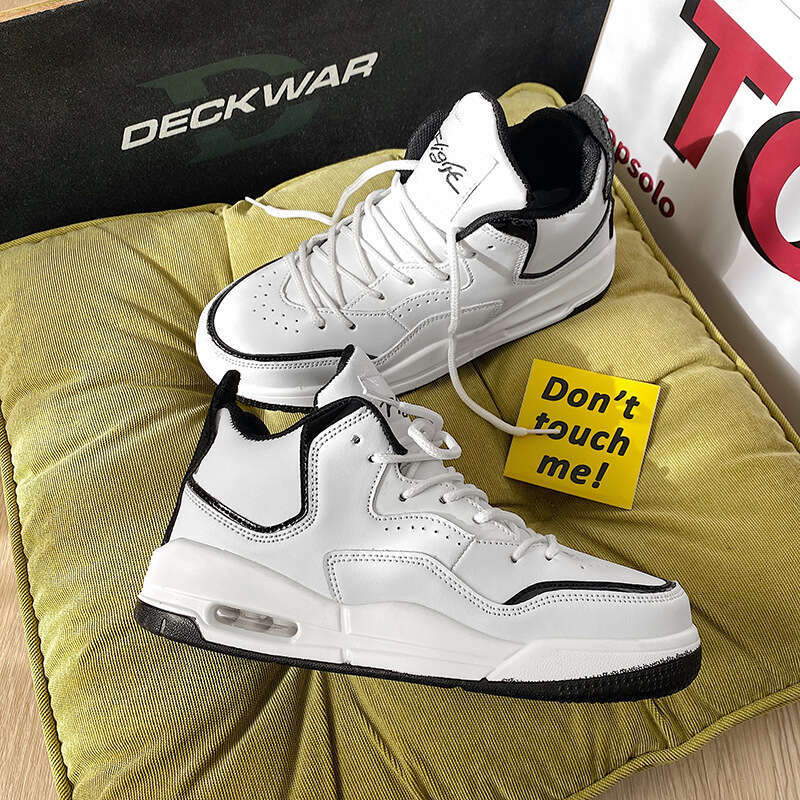 Men's Basketball Trendy Real Air Cushion Chinese Style Sports Shoes Couple Free shipping Cold Bond Leather White Sneakers