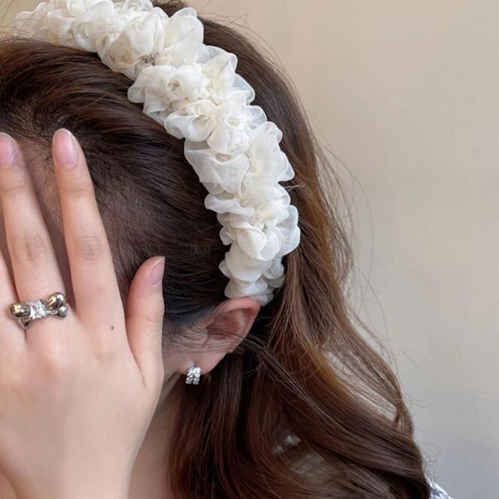 PROLY Fashion Headband For Women Pleated Flower Hairband Solid Color Headwear For Girls Autumn Hair Accessories 250805