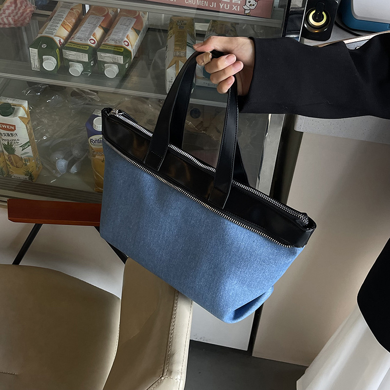 Denim Handbag for Women New Fashion Patchwork Shoulder Commuter Large Capacity Tote Bag