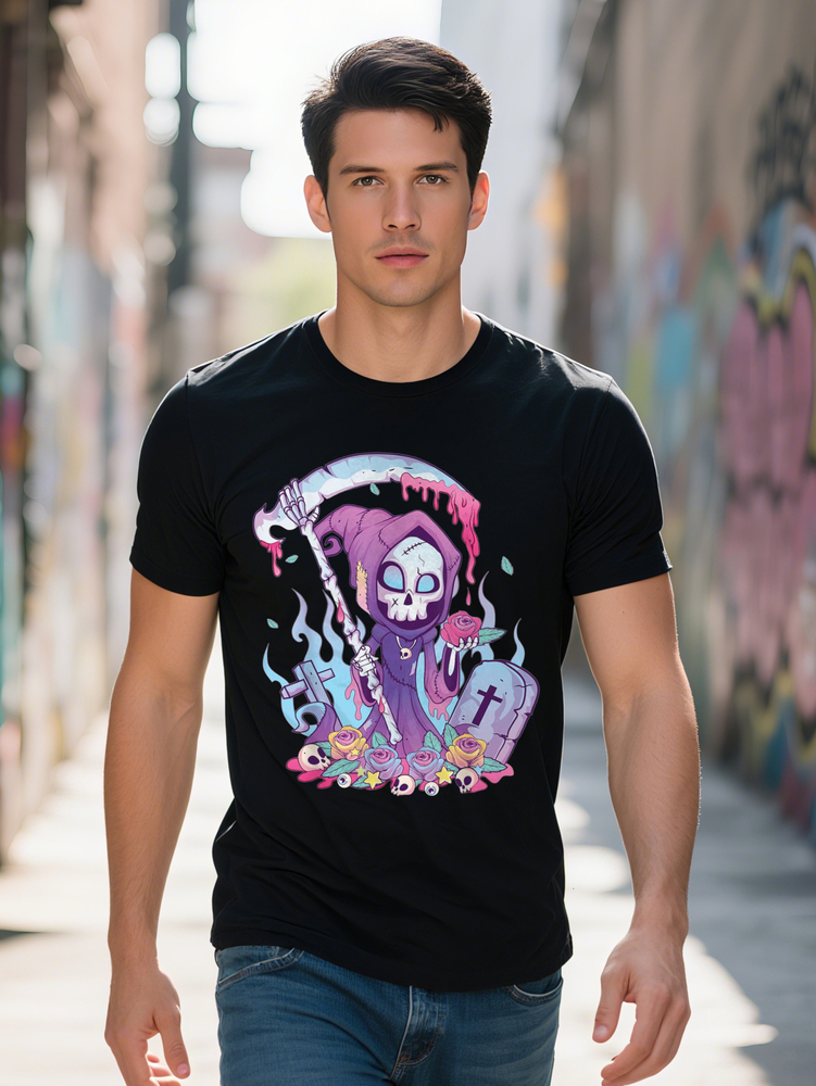 Pastel Goth Creepy Death Kawaii Occult Grim Reaper Selected Pure Cotton Interesting Design DIY Short Sleeve