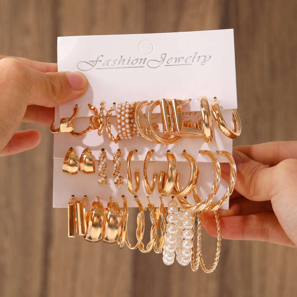 Geometric for Women Fashion Pearl Hoop Alloy Earrings Set