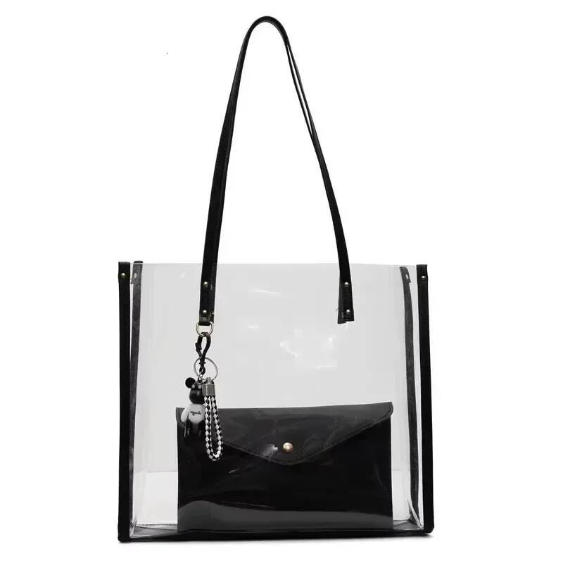 PVC Transparent Material Tote Bags Large Capacity Zipper Sewing for Women 2025 New Thread High Quality Mother and Son Bag