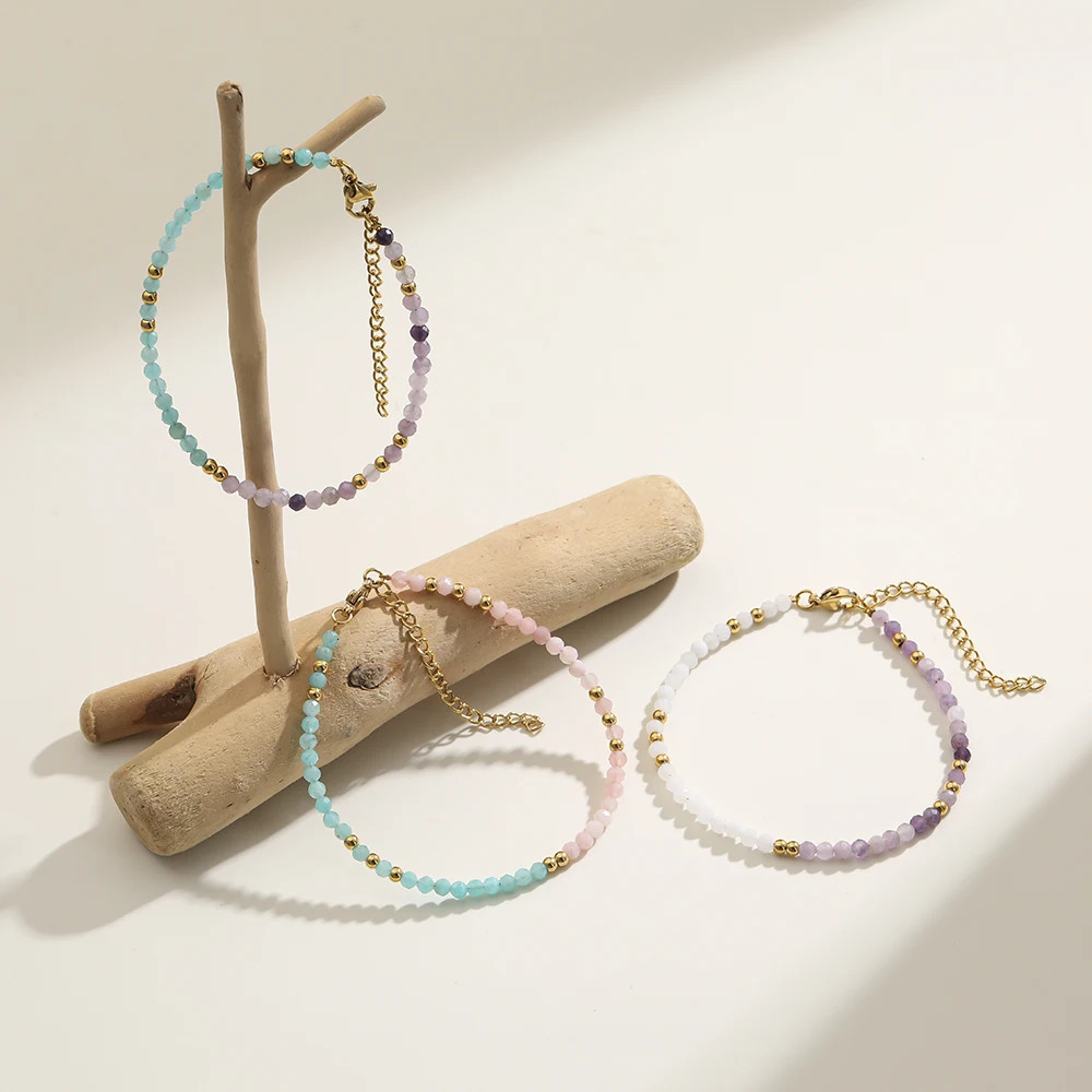 Two-color Nature Stone Beaded Bracelet Fashion Gold Color Faceted Spacer Jewelry For Women With Staniless Steel Clasp Party Gift 250807