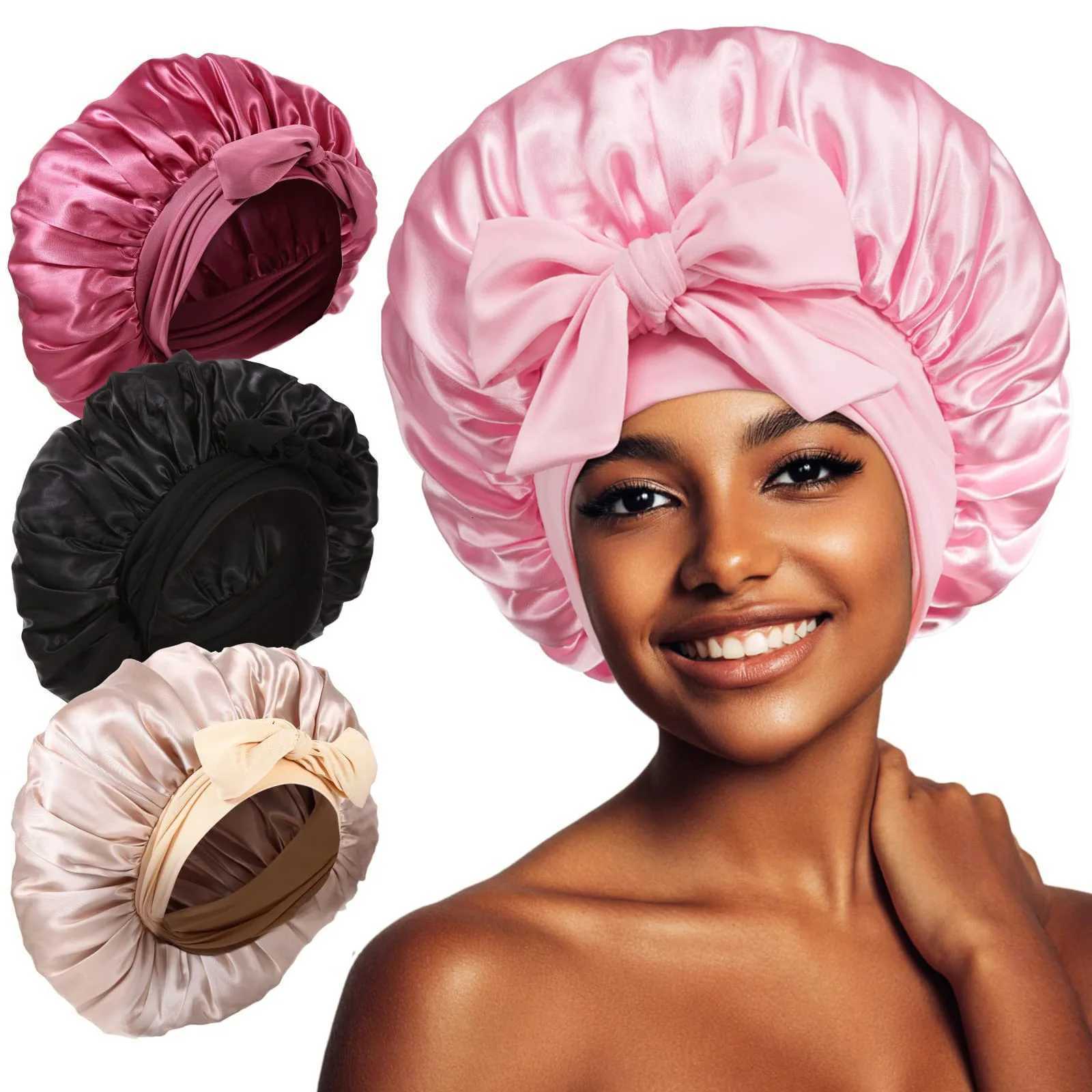 Women Satin Tie Bonnet Spandex Wide Stretchy Band Long Tail Satin Night Hair Silk Sleeping Night Cap Bonnets for Women XJ250812