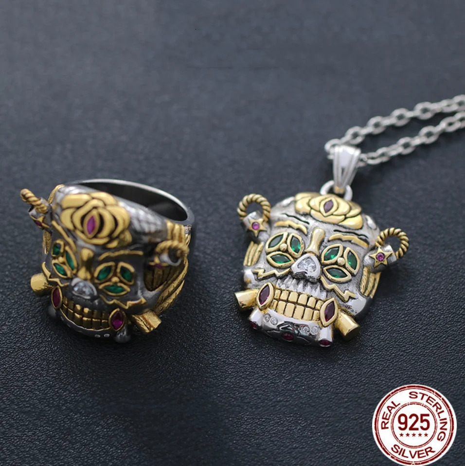 Customized 925 Sterling Silver Skull Lucky Ring Pendant Plated Gold Custom Letters Jewelry Accessories 250812