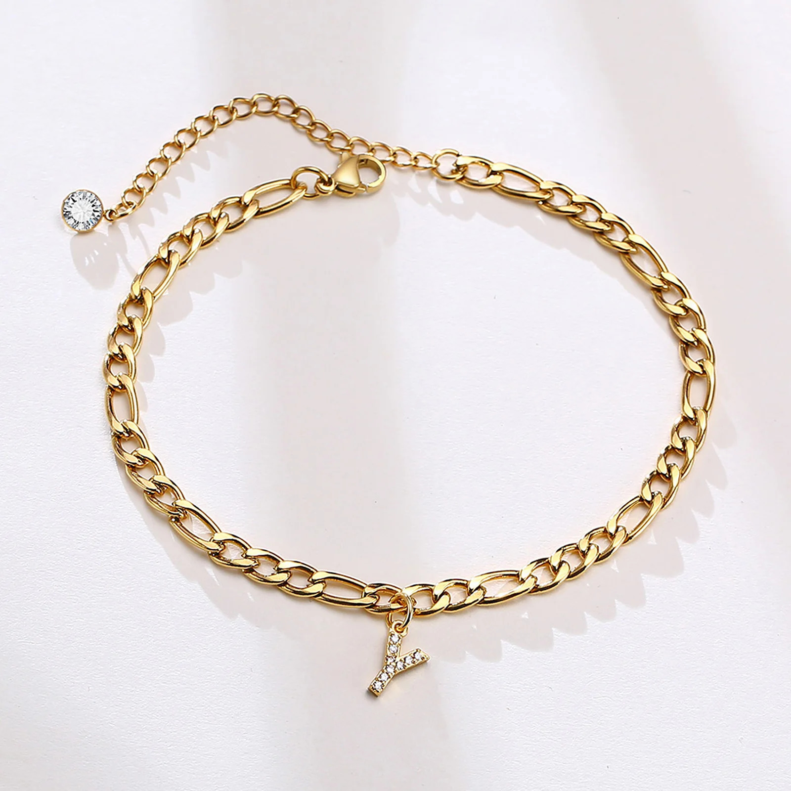 Crystal A-Z Letter Initial Anklets Bracelet for Women Cuban Link Anklet Stainless Steel Beach Leg Foot Chains Wholesale 250812