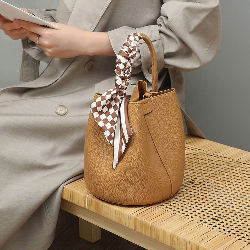 DHessentials 2025 Genuine Leather Bucket Bag - Premium Cowhide Shoulder Purse for Women, Stylish Crossbody Bag (18x19cm)