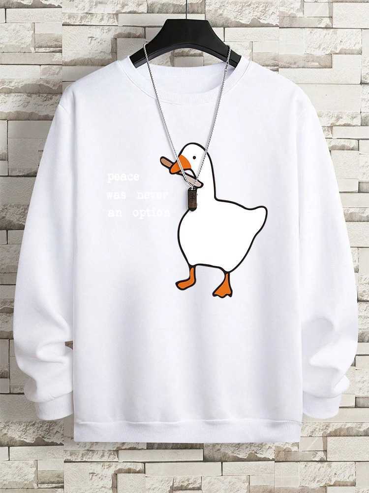 Peace Was Never An Option Duck Male Sweatshirt Cartoons Pullover Hoody Creativity Fitness Sportswears Street Fleece Hoodie Women Y250811