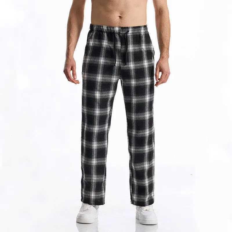 Youth Mens Daily Casual Checkered Striped Pants 2025 New Homme Elastic Waist Pulling Rope Trousers W250812