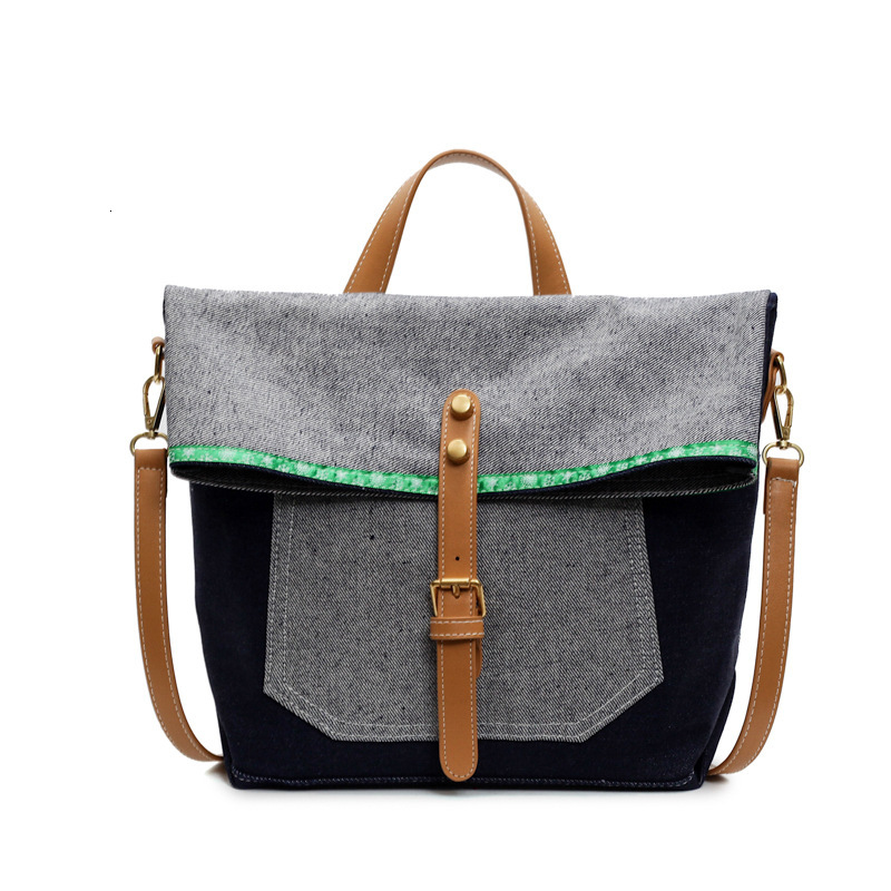 Denim for Women New Color-Block Fashion Versatile Shoulder Large Capacity Commuter Crossbody Tote Bag