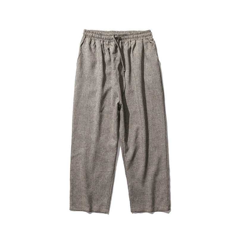 2025 Summer Cotton Linen Pants for Men Japanese Breathable Loose Casual Pants Thin Elastic Waist Cropped Pants W250812