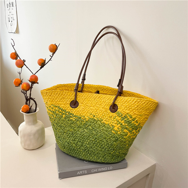 Free Shipping 2025 New Women's Designer Gradient Texture Woven Handbag Beach Vacation Shoulder Bag High-quality Armpit Bag Wallet