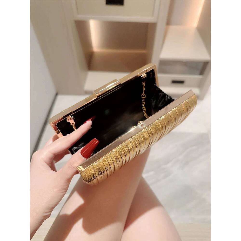 Designer Bags Cross-Border New High-End Dinner Pu Clutch Metal Brushed Texture Banquet Dress Bag For Women Luxury Bag