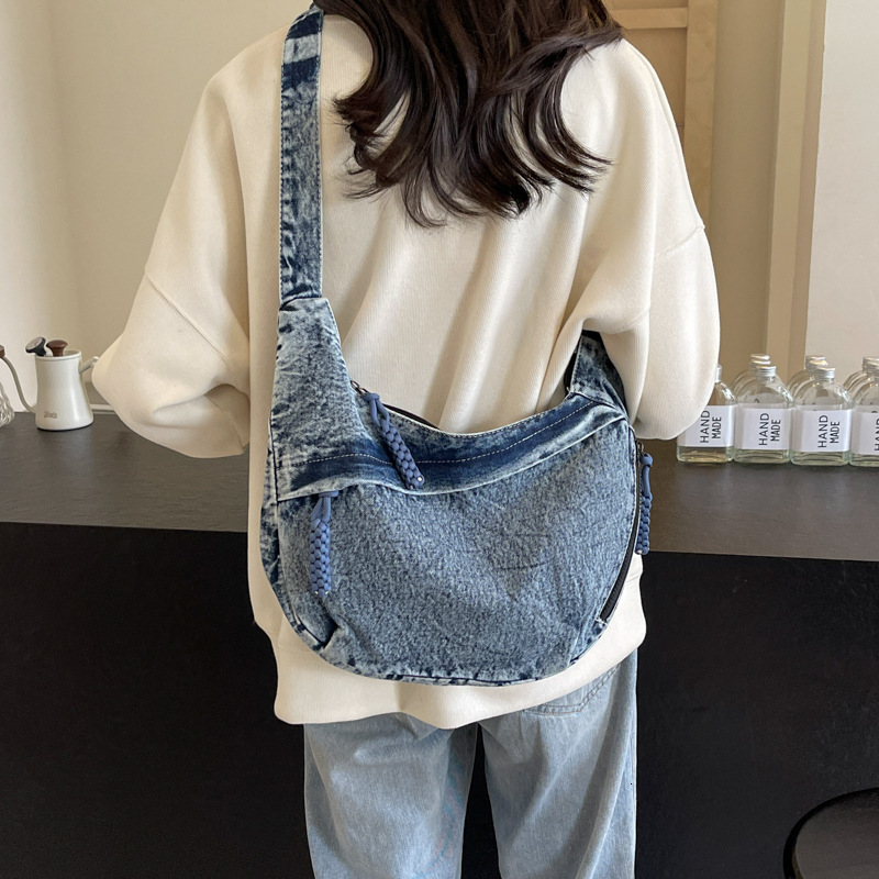 Denim New Fashion Versatile Single Shoulder Crossbody Commuter Large Capacity Dumpling Bag for Women