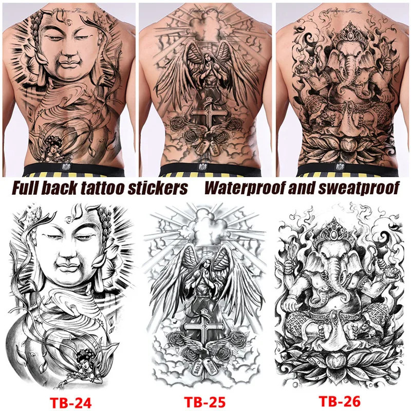 Waterproof Big Large Full Back Chest Tattoo large tattoo stickers fish wolf Tiger Dragon temporary flash tattoos cool men women 250809