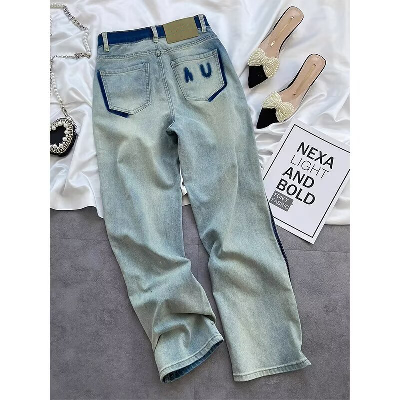 Womens High Waisted Jeans for Women Contrasting Letters Loose Fit Straight Leg Baggy Pants Z260313