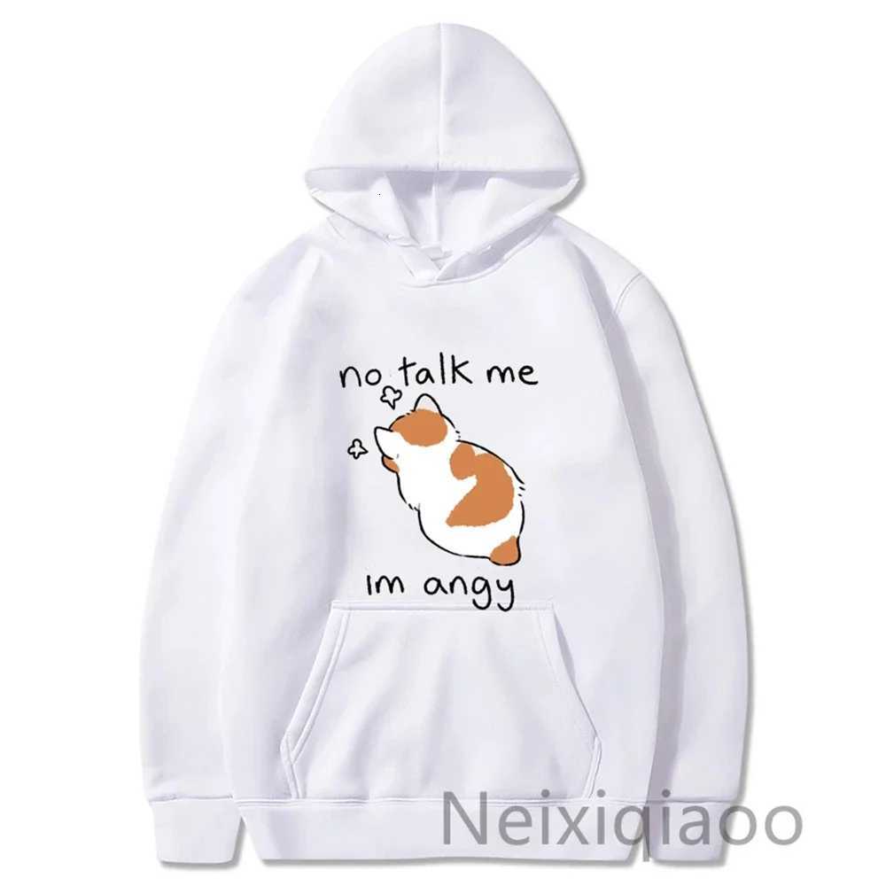 Plus Size No Talk Me Im Angy Cartoon Cat Prints Hoody Women Men Casual Hoodies Harajuku Autumn Winter Pullover Y250811