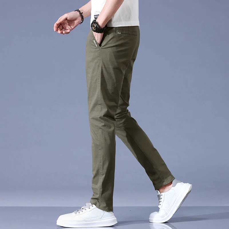 2025 New High Quality Mens Slim Casual Pants Mid-Waist Stretch Work Trousers Spring Summer Fashion Cotton Trousers Mens Clothing W250812
