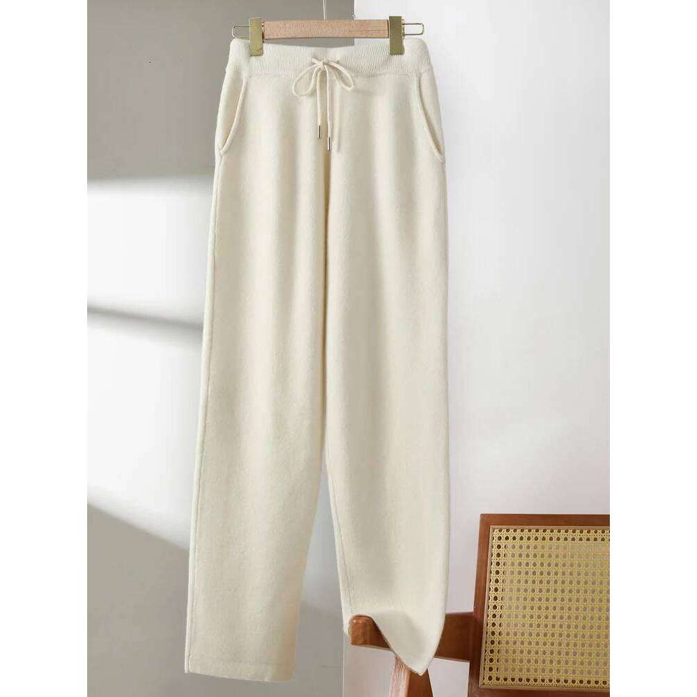 100% Pure Wool Small Leg Pants Kintted Autumn Winter Women's Fashionable Casual Versatile Thick Solid Color Pocket Cashmere Pant 20250811