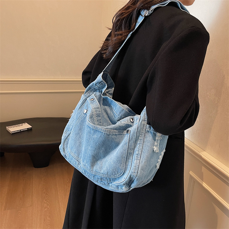 Large Capacity Versatile Denim Messenger Women, Simple Canvas for Men, Student Shoulder Bag, Crossbody Bag