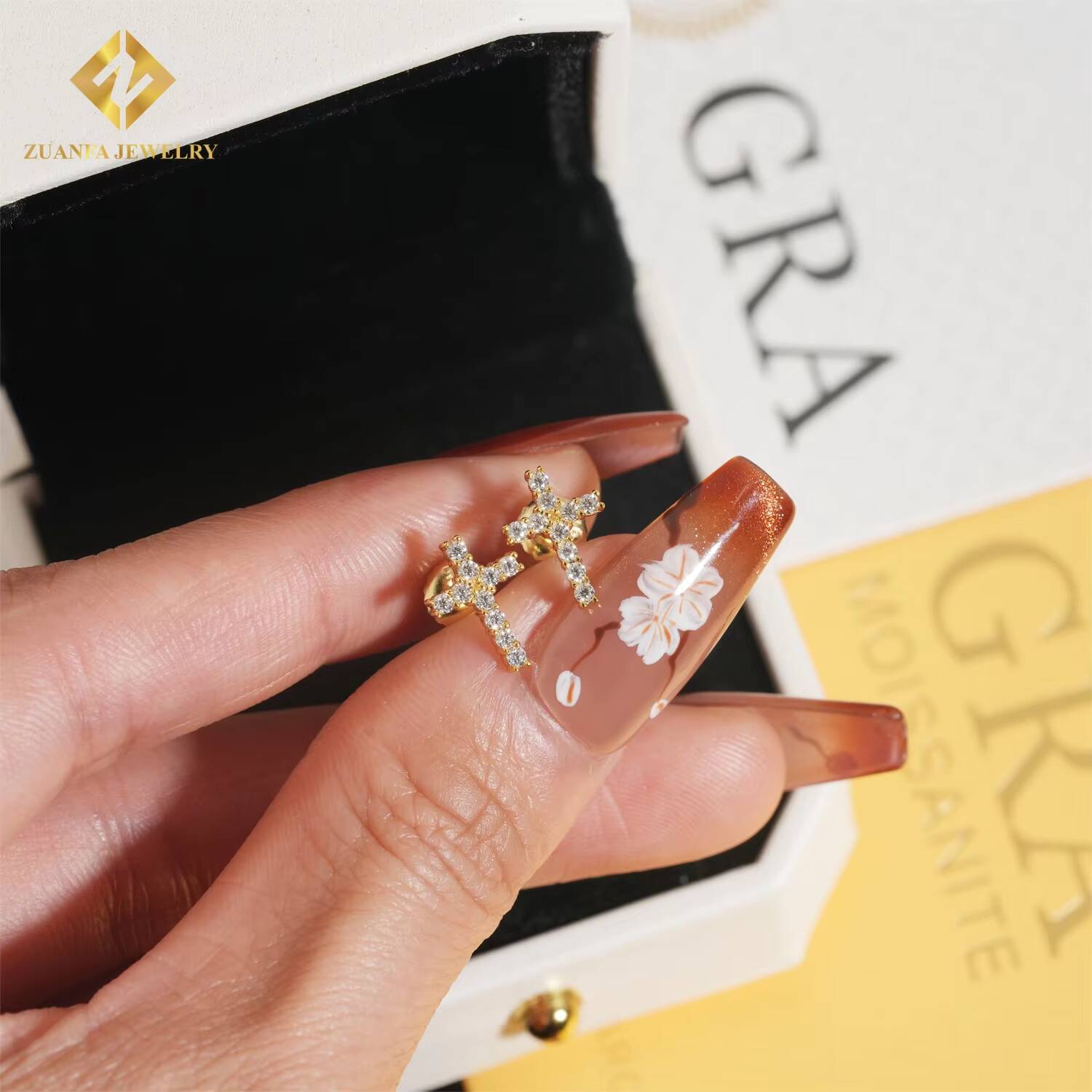 Hip Hop Cross Design Earrings Jewelry 925 Silver Iced Out VVS Moissanite Diamond Cross Earrings Unisex Pass Diamond Tester