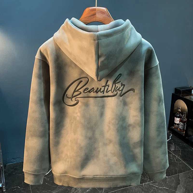 Thick Sweater Mens Autumn and Winter 2024 New Style Fashion Long Sleeve Coat Casual Hooded Embroidery Loose Pullover Top Y250811