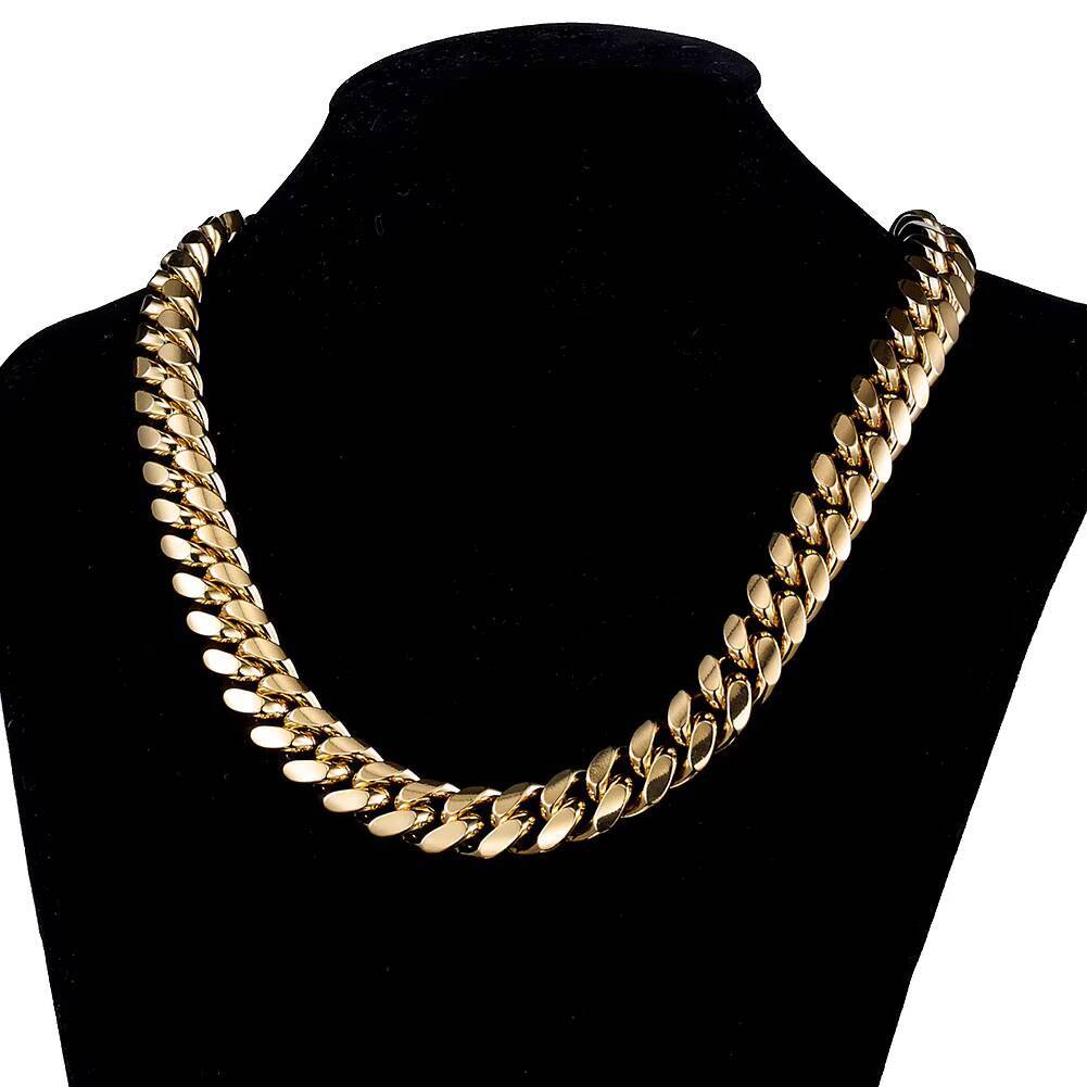 Hot Selle Fashion Jewelry Hip Hop Stainless Steel Jewelry Cuban Curb Link Miami Chain 18k Gold Plated Bracelet Necklace for Men