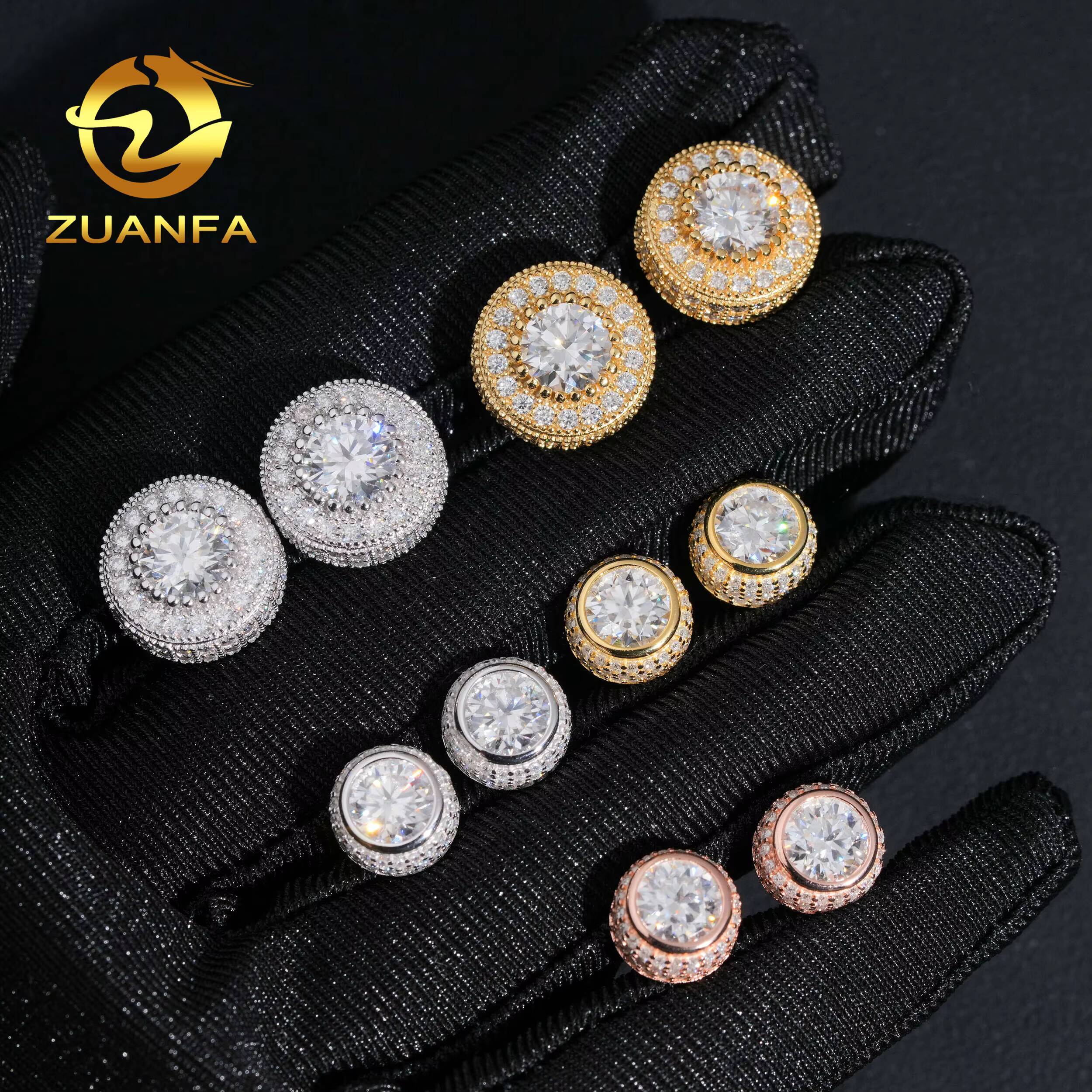 Fashion Hip Hop Earrings Fully Moissanite Diamond 925 Sterling Silver Iced Out Men Moissanite Earrings Screw Back