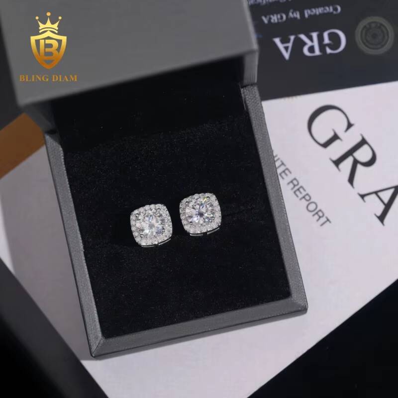 New Arrivals Pass Diamond Tester 925 Silver Iced Out Hip Hop 5-8mm Square Moissanite Screw Back Stud Earrings