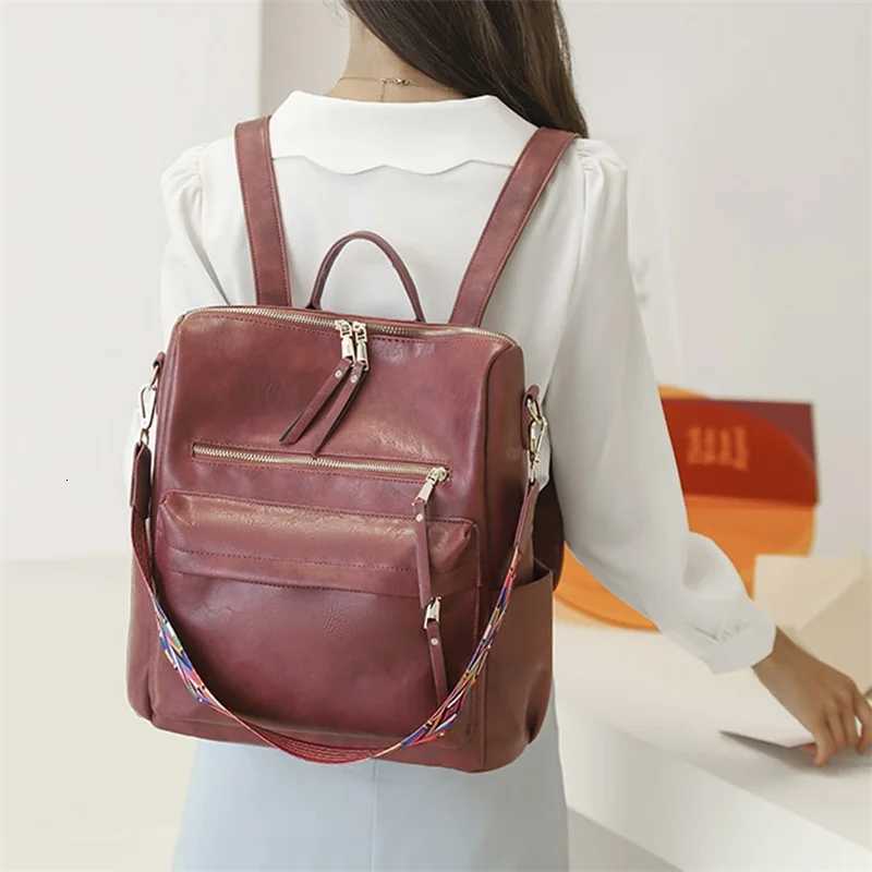 Women Backpacks Vintage Large Capacity PU Leather Shoulder Bag Handbag for Casual Daily Y250811