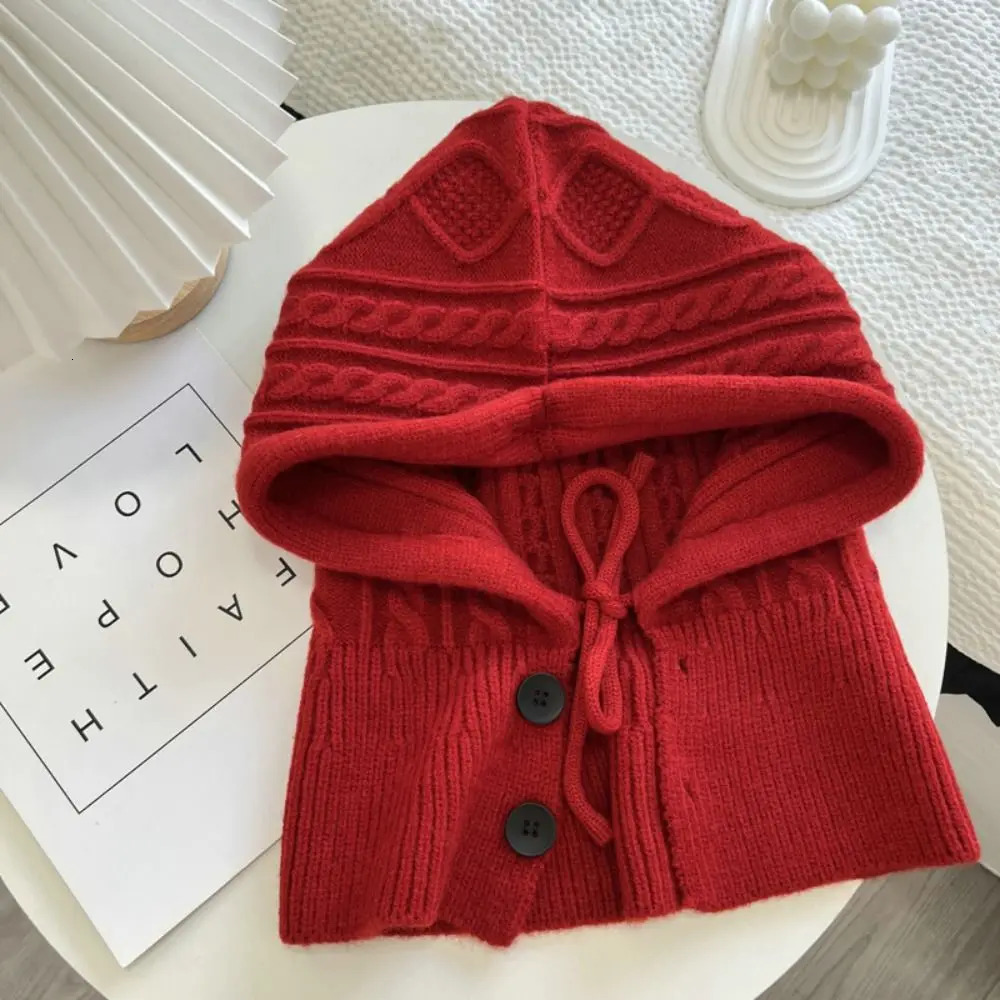Winter Knitted Balaclava Hat Thicken Cashmere Scarf Shawl Warm Accessories Wool Pullover Hat 250808