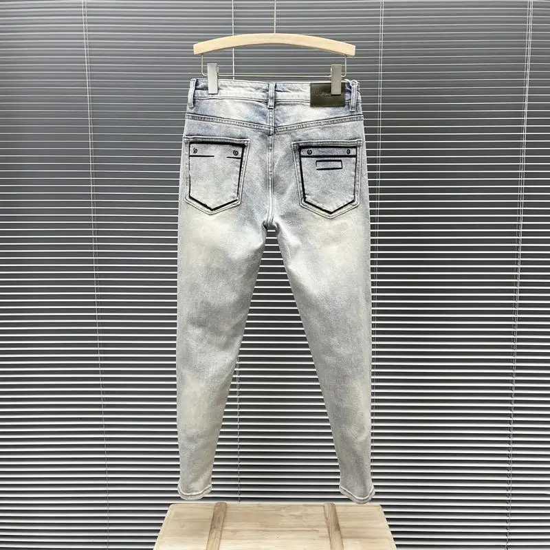 Stylish Mens Casual Cotton Trousers Korean Style Blue Slim Jeans with Distressed Holes Paint Splatters for Summer Youth Pants X250812