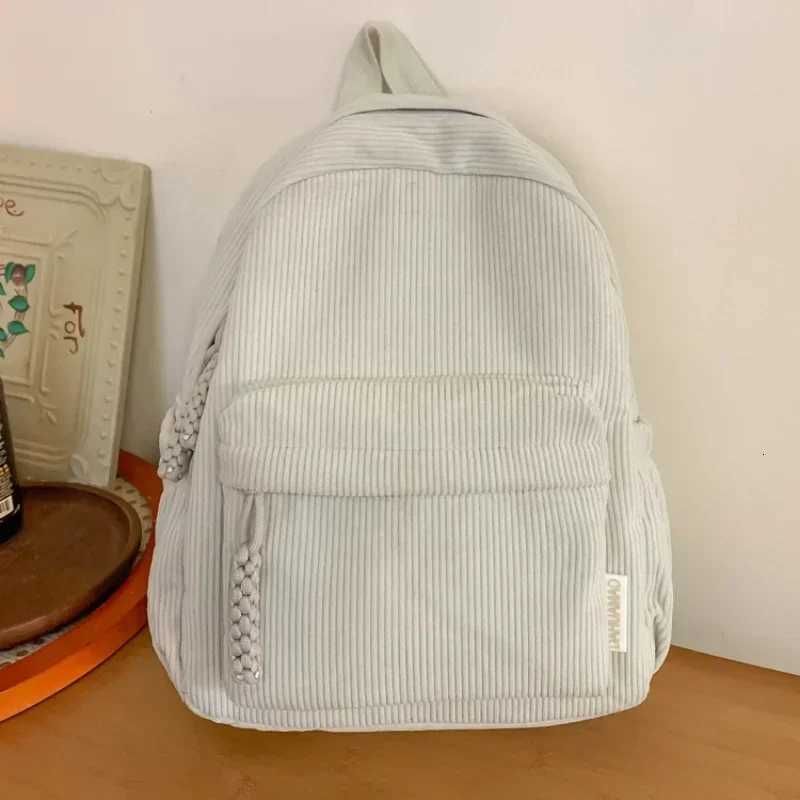 Stylish Corduroy Backpack Women Large Capacity School Bag Durable Zipper Minimalist Casual Daypack for Work College Y250811