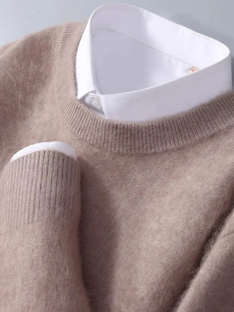 mink cashmere sweater mens crewneck loose solid color cashmere undercoat youth business knit undercoat sweater 250806