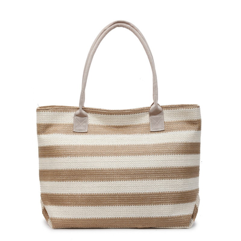 Summer Large Capacity Woven for Women New Versatile Ins Style Color-Block Striped Beach Straw Bag