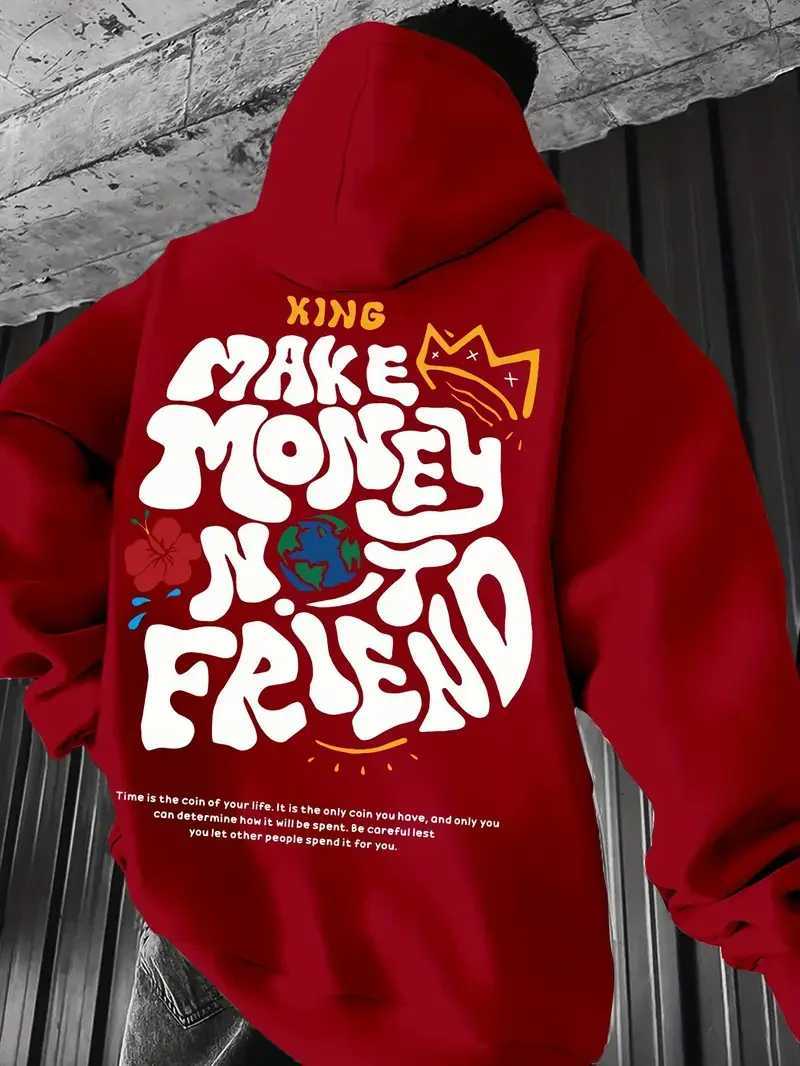 A unisex geometric pattern printed hoodie with a make money dont be friends pattern suitable for casual wear during spring Y250811