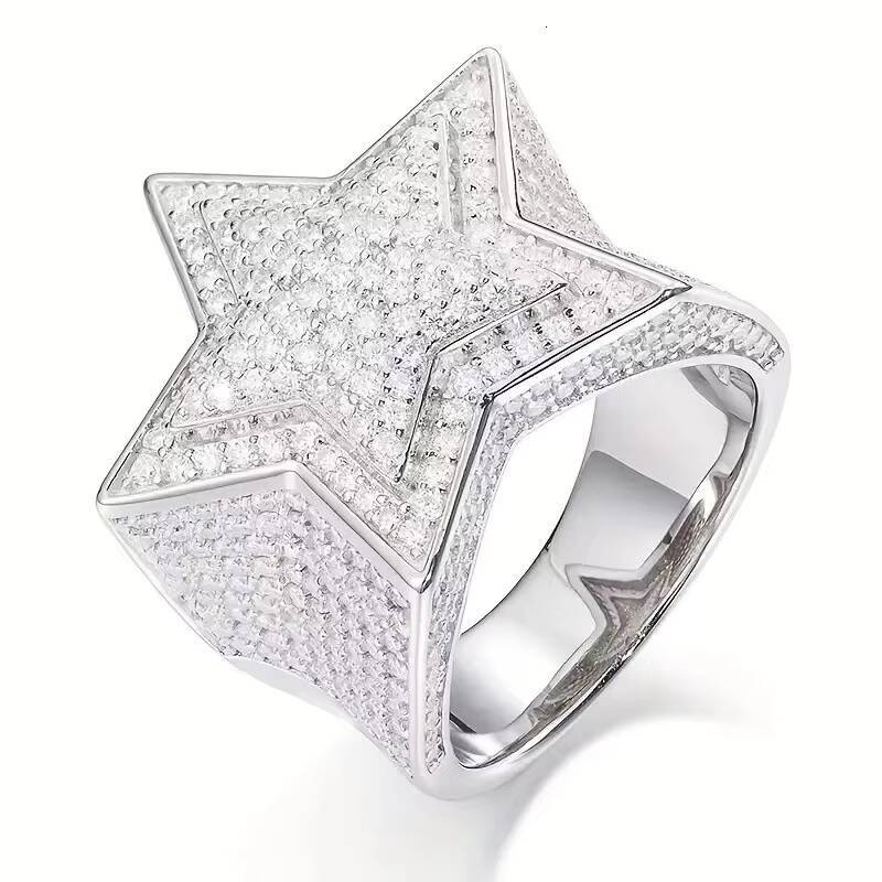 Hip Hop 925 Sterling Silver Iced Out VVS Moissanite Cluster Star Ring Fine Jewelry Passed Diamond Tester for Men and Women