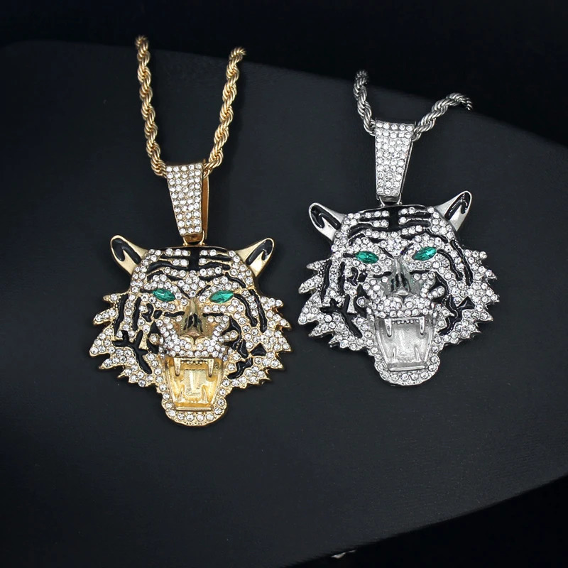 Hip Hop Big 3D Tiger Pendant Necklace Crystal Cuban Chain HipHop Iced Out Bling Necklaces Men Women Fashion Charm Jewelry 250811