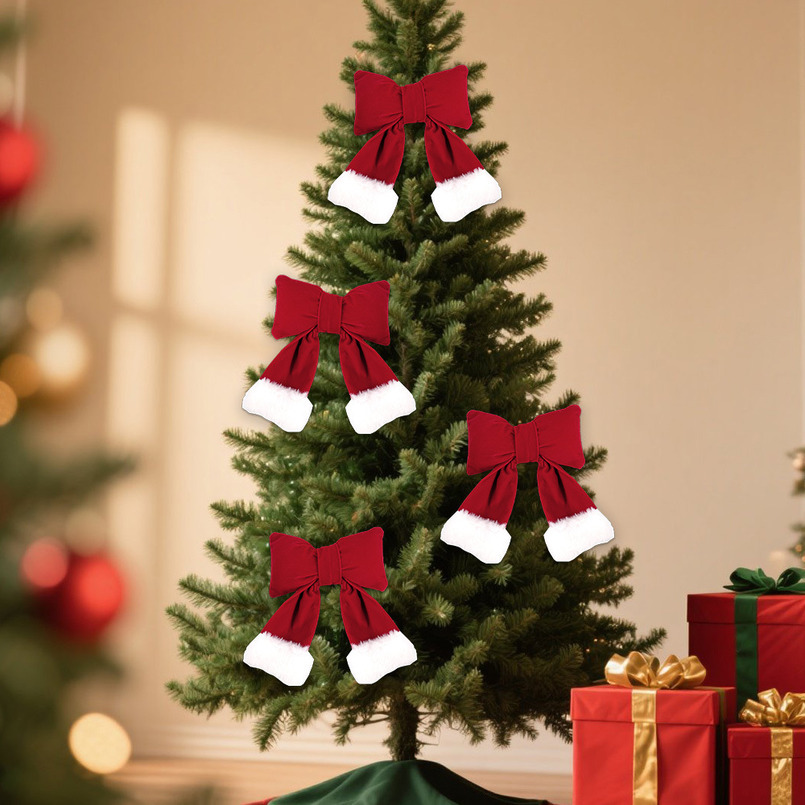 New Veet Handmade Cotton-Filled 3D Bow Christmas Tree Wreath Decoration Accessories Hanging Ornament