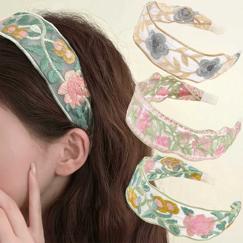 Elegant Chiffon Embroidery Flower Hairband For Women Sweet Hair Decorate Band Hair Hoop Band Turban Fashion Hair Accessories X250812