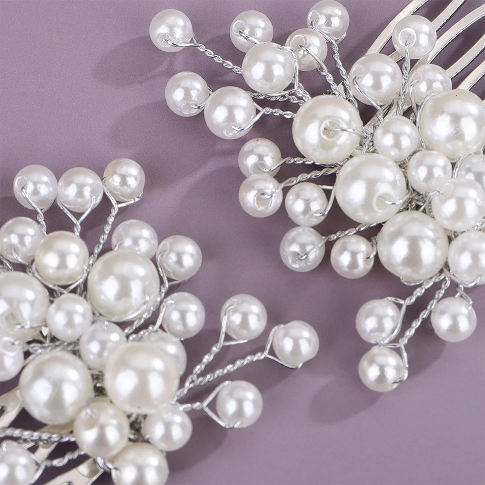 Silver Pearl Bridal Hair Comb for Women Handmade Wedding Headpiece Party Accessories Jewelry 2PCS Gold Bride 250804