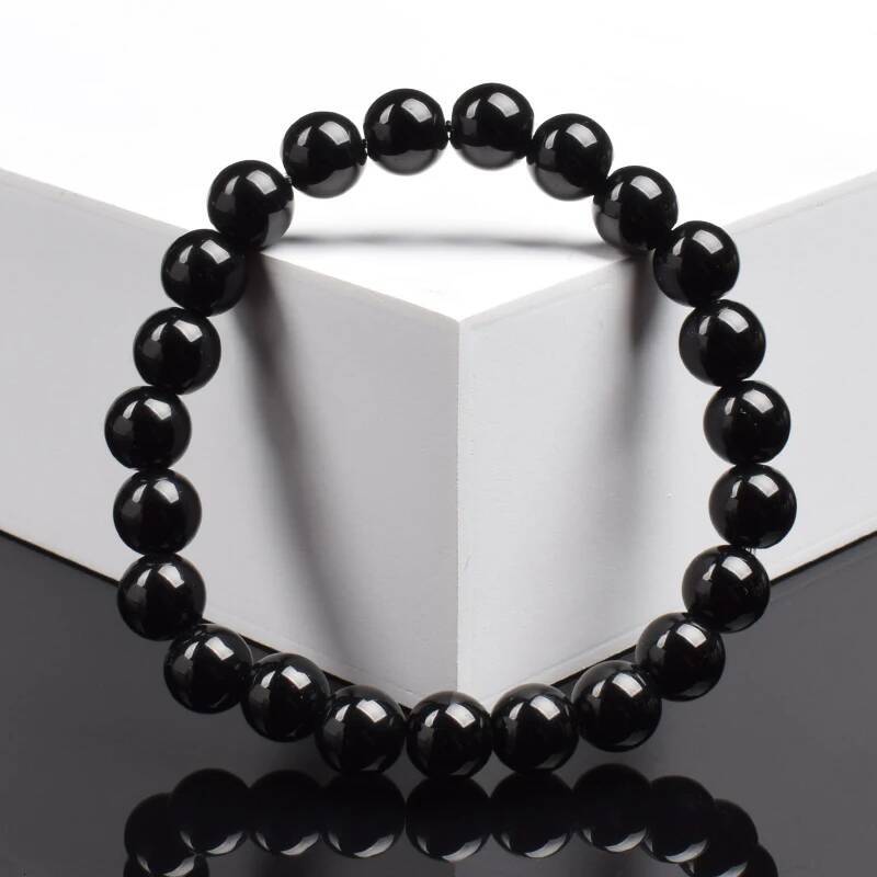 Agates Bracelet Women Men Genuine Black Onyx Natural Stone 6mm 8mm Smooth Round Beads Lucky Energy Jewelry
