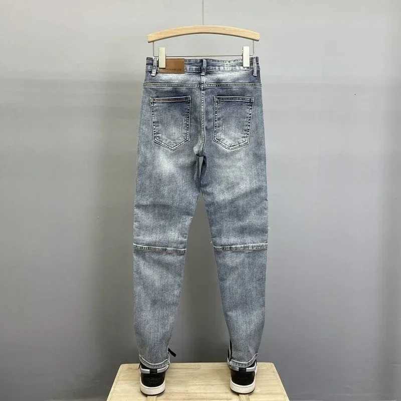 Man Cowboy Pants Cropped Light Blue Ripped Trousers With Holes Mens Jeans Torn Broken Winter Y 2K Vintage Oversize Y2K X250812